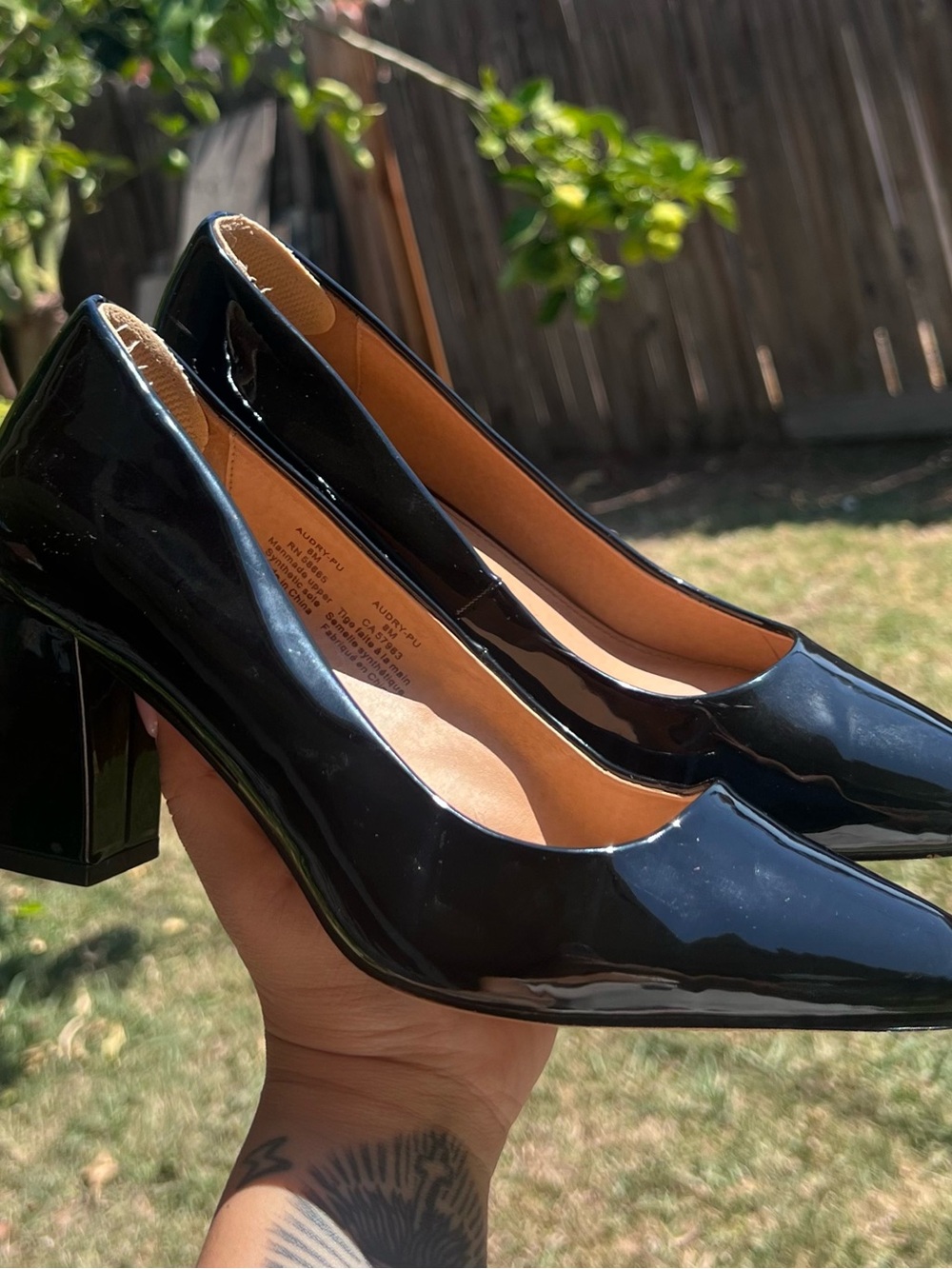 Women's Black Patent Block Heel Pumps
